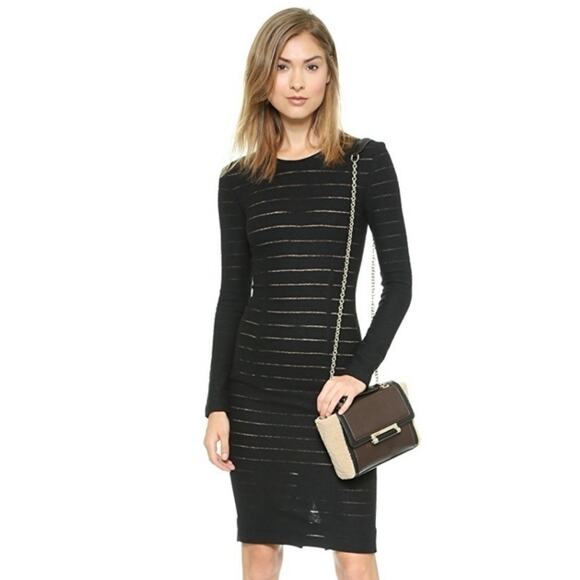 L’Agence Black Shadow Stripe Wool Knit Long Sleeve Sheath Dress 6 - Picture 1 of 7